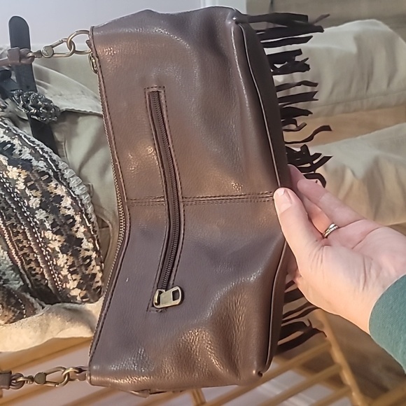 The Sak dark brown leather fringe crossbody purse bohemian hippie 70's style - Picture 5 of 10